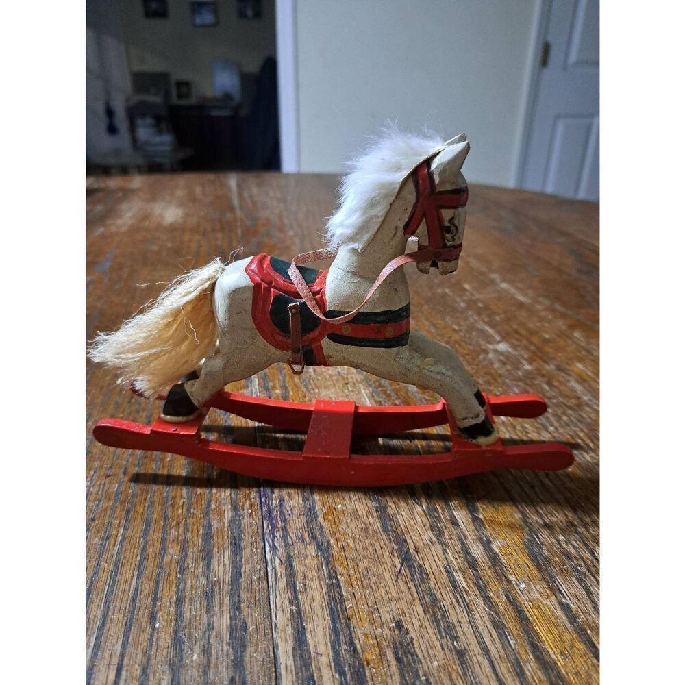 Vintage Handpainted Wood Hobby Horse Christmas Holiday Figurine Rustic Farmhouse